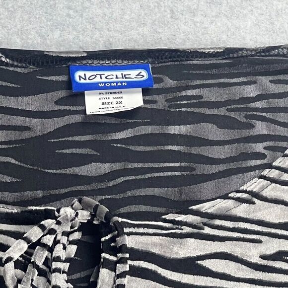 Vintage Notches Top Womens 2X Grey Velvet Zebra Bell Sleeve Whimsigoth Office - Picture 11 of 16